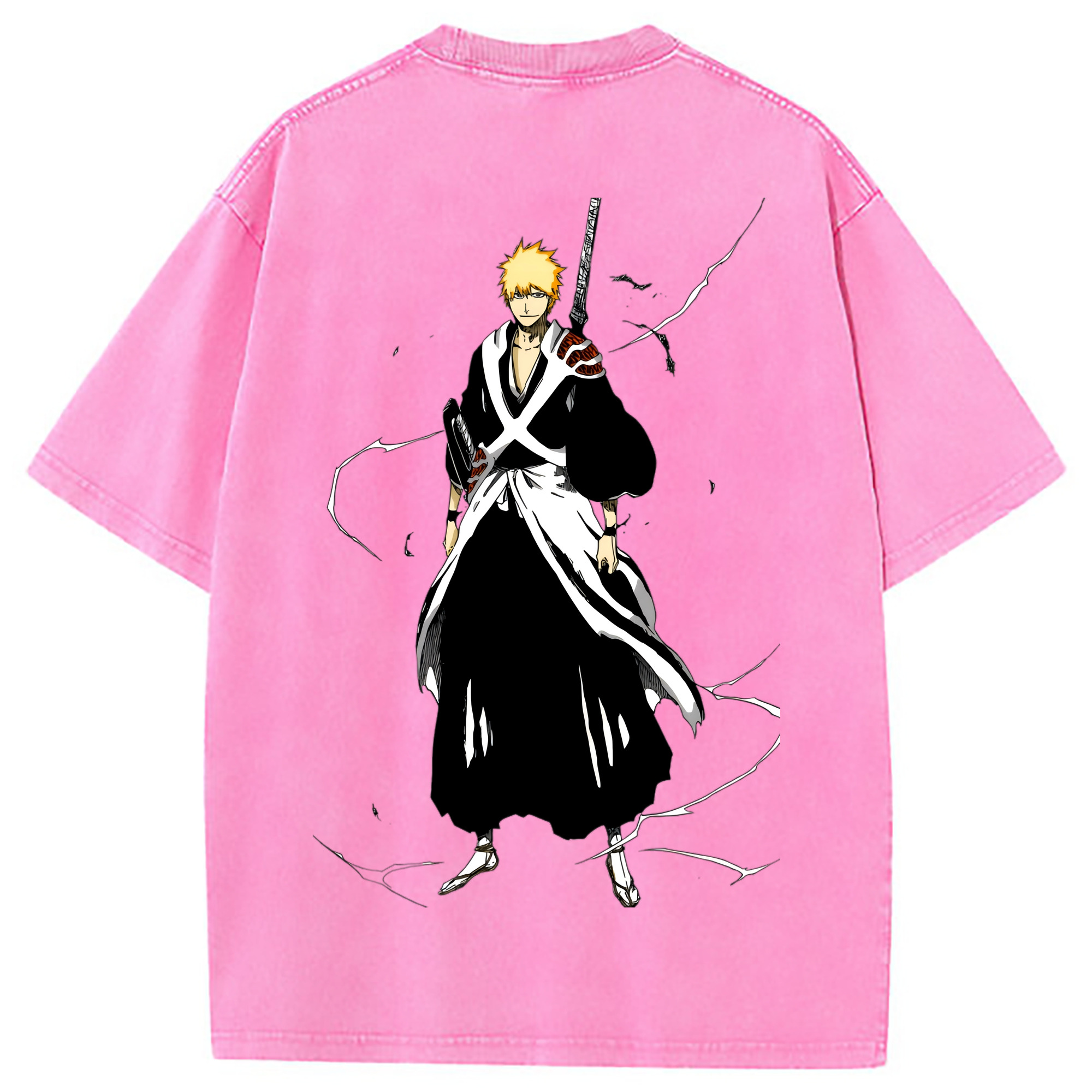 （画像用） ブリーチ 黒崎一護（くろさき いちご）BLEACH Kurosaki Ichigo 綿100% ヴィンテージ風 半袖Tシャツ（背面プリント）
